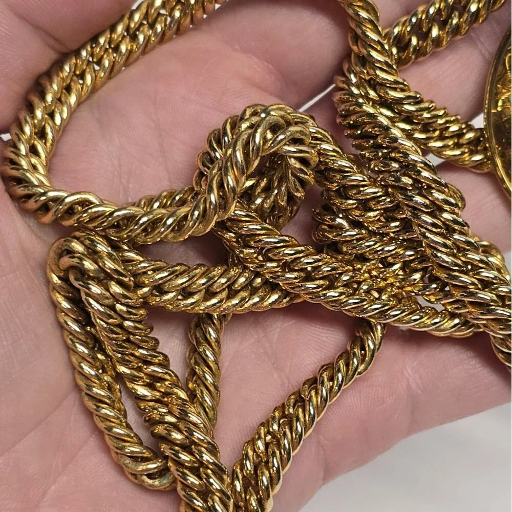 Carolee Lux Extra Long Heavy Chunky Gold Chain Necklace With Bronzallure Pendant